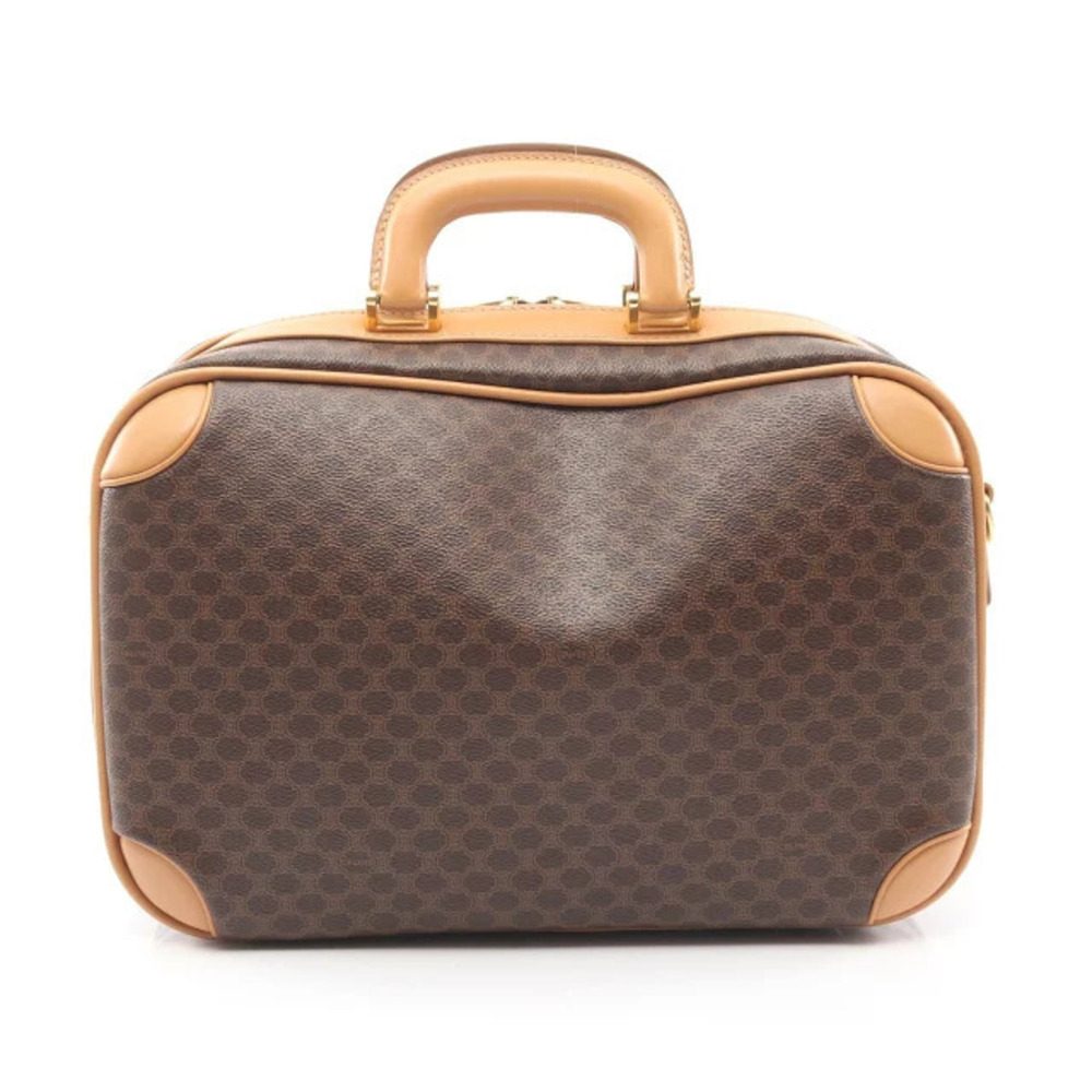 Celine Macadam Briefcase Bag Canvas Leather Brown Beige Cream